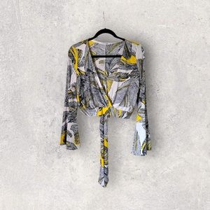 Fashion Nova tropical leaf pattern bell sleeve crop top